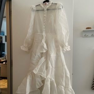 Selkie semi-sheer midi/maxi ruffle dress in white/creme size small S